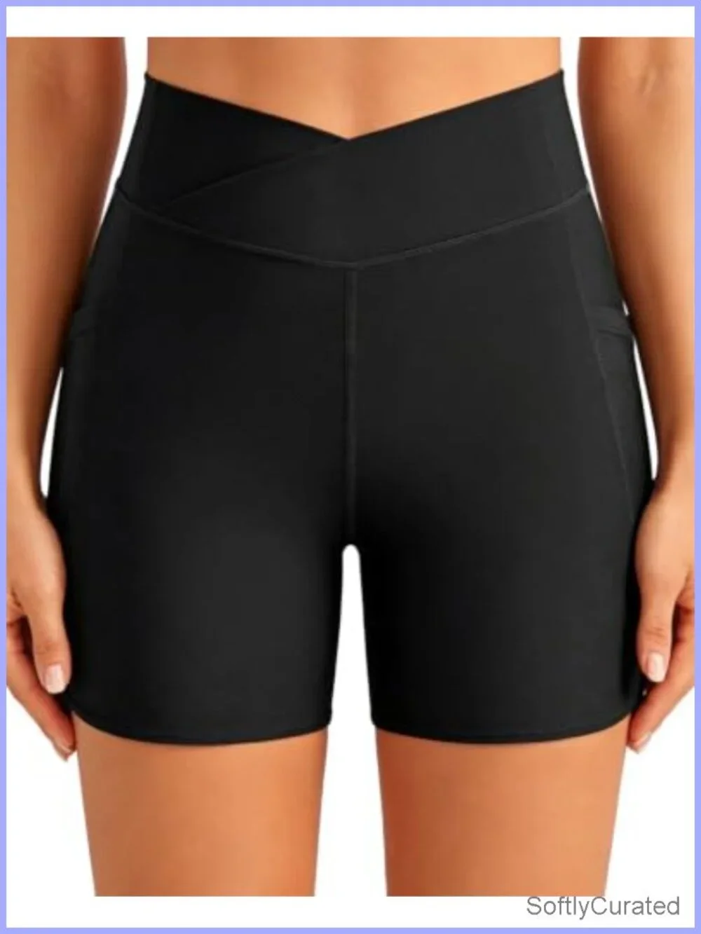 Women High Waisted Swim Shorts with Pockets Tummy Control Built-in Brief 5" - Picture 2 of 6